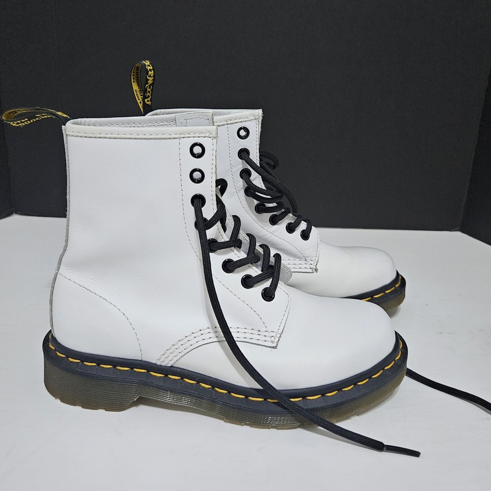 Dr. Martens 1460 Smooth Leather White Combat Boots with Black Laces